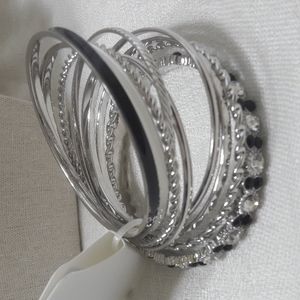 Women  9 Bangles Set, Silver, Black, White Interchangeable 8" Arou…